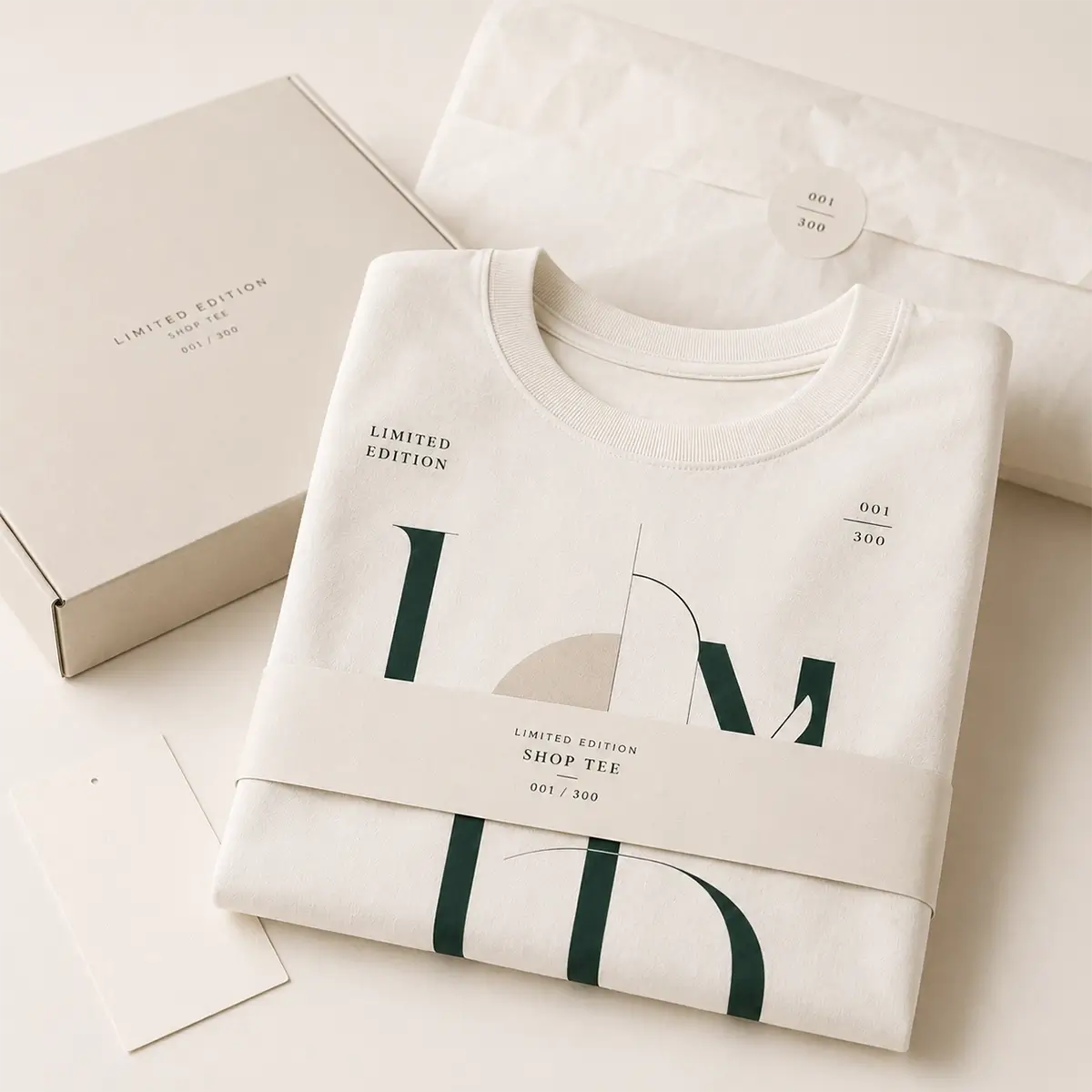 Limited edition t-shirt styled as a premium product drop on a neutral background
