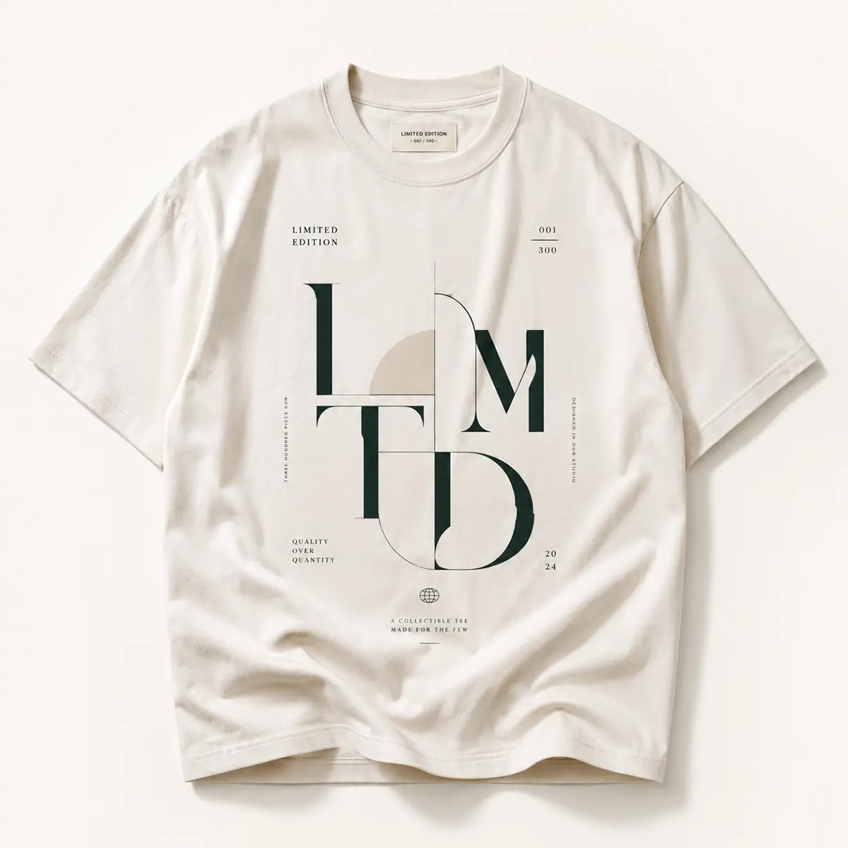 Premium limited edition t-shirt with an abstract front graphic on a clean studio background